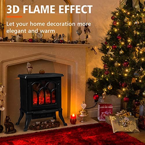 LifePlus Electric Fireplace Heater, Freestanding Stove Heater with 3D Realistic Flame Effect, Small Overheat Safety Protection for Indoor Use Bedroom, 1500W Retro Black 6