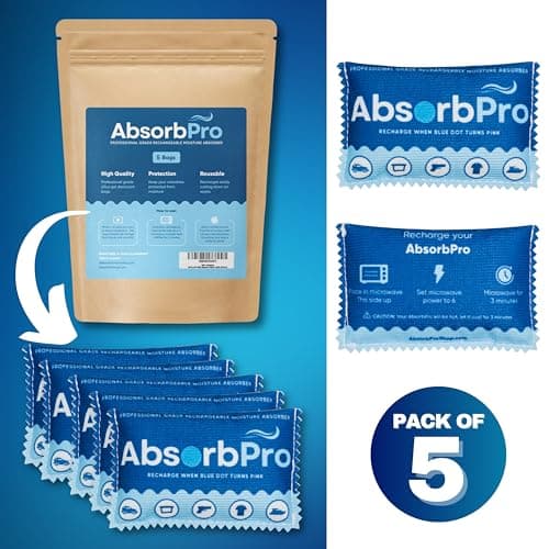 Rechargeable Dehumidifier Bag 5-Pack - 100g Reusable Moisture Absorbers - Silica Gel Packets for Bins, Totes, Gun Safe, Food Storage, Clothes, Cars, and Boats 7