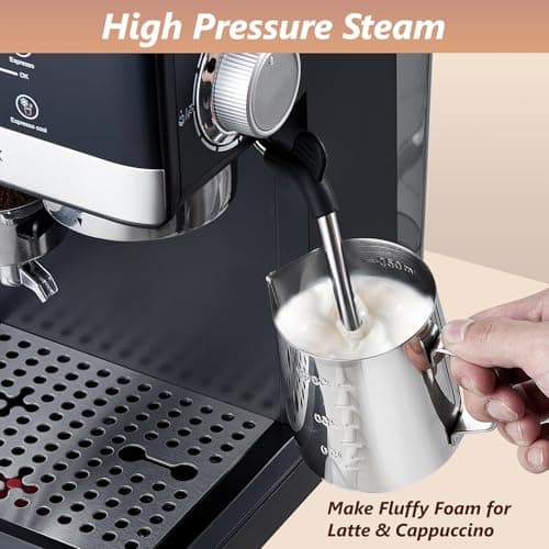 tesslux Espresso Machine with Grinder, 20 Bar Compact Espresso Maker with Milk Frother Steam Wand, Professional Coffee Machine for Home, Touch Control, Cappuccino & Latte Maker 6