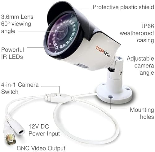 TIGERSECU 1080P Long Range Bullet Security Camera for DVR, Weatheproof for Indoor/Outdoor Use, Hybrid 4-in-1 OSD Switch for TVI/CVI/AHD/CVBS DVRs (Power Supply and Coaxial Cable Sold Separately) 6