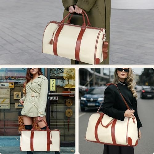 Convertible Garment Duffle Bag for Travel, Carry On Garment Bag with Shoe Pouch, PU Leather, 2 in 1 Hanging Suit Travel Bags Large Weekender Overnight Bags for Women Men (Beige) 6