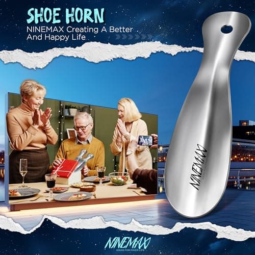 NINEMAX Metal Shoe Horn, Small Travel Shoehorn for Men Women Kids, Portable Stainless Steel Shoe Spoon Helper 7.5'' (Pack of 2) 6