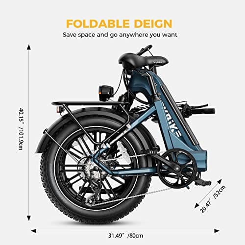 Heybike Ranger S Electric Bike for Adults, Foldable 1500W Peak Motor Ebike, 20" Fat Tire Step-Thru Electric Bicycle, 48V 14.4AH Removable Battery Commuter E Bike, 7-Speed Hydraulic Fork 8