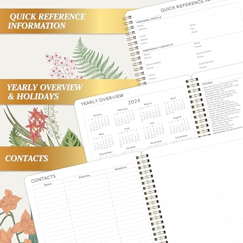 Simannie Planner 2024-2025 - Academic 2024-2025, Jul. 2024 Jun. 2025, 8'' x 10'', Weekly and Monthly with Printed Tabs, Flexible Cover Thick Paper + Twin-Wire Binding Floral, Orange, SE80XNHC45K13 5