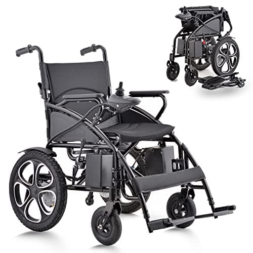 Lightweight Folding Electric Wheelchair – Only 47 lbs, Premium Leather Cushion, Airline-Approved, Dual Motor, Compact Design, 12-Mile Range, 265 lb Capacity (Model1)
