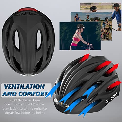 Gudook Bike Helmet Adult Helmets for Men/Women: with USB Rechargeable Front and Rear LED Light for Cycling Urban Commuter Casco para Bicicleta Lightweight Bicycle Helmet (Matte Black, Large) 5
