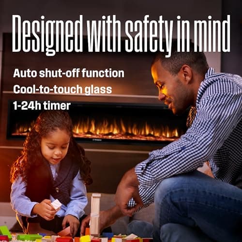 Westinghouse 50 Inch Electric Fireplace Heater, Compatible with Alexa & Google Home, Wall Mount or in-Wall Recessed Fireplace Insert, 24 Hour Timer, Color Changing Flames, 750W/1500W Indoor Heater 6