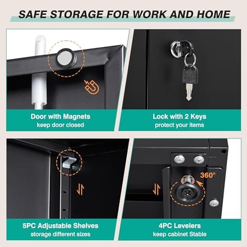 SISESOL Metal Storage Cabinet with 2 Doors and 6 Shelves,Black Metal Cabinet with Lock,71" Lockable Garage Storage Cabinets,Locking File Cabinet,Steel Tool Cabinets for Home,Office,Garage,Shop,School 7