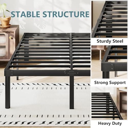 Viisari King Bed Frame 18 Inch Metal Bed Frame King Heavy Duty Platform King Size Bed Frame No Box Spring Needed Easy Assembly Noise Free Black 5