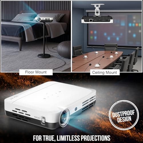 Boss S7 4K Projector – 7000 Lumens, 3D Android Smart Projector - 3840x2160 Resolution, Free Projector Screen, Free mount, 300" Display, Bluetooth & Wi-Fi – Home Theater 7