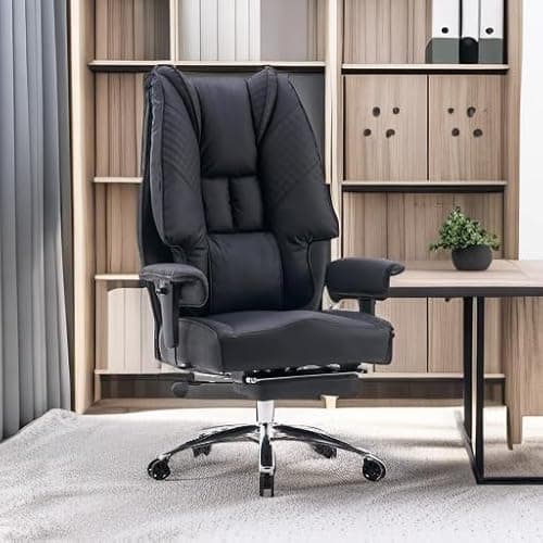 EXCEBET Big and Tall Office Chair 400lbs Wide Seat, Leather High Back Executive Office Chair with Foot Rest, Ergonomic Chairs Lumbar Support for Lower Back Pain Relief (Black) 5