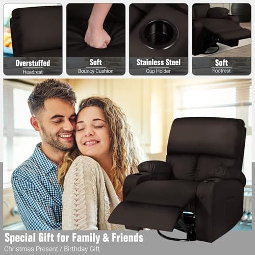LAFWELL Rocking Recliner Chair, Massage Rocker Recliner Chair with Vibration Massage and Heat,360° Swivel Recliner Chairs, Living Room, Bedroom, Nursery, RV, Brown 7