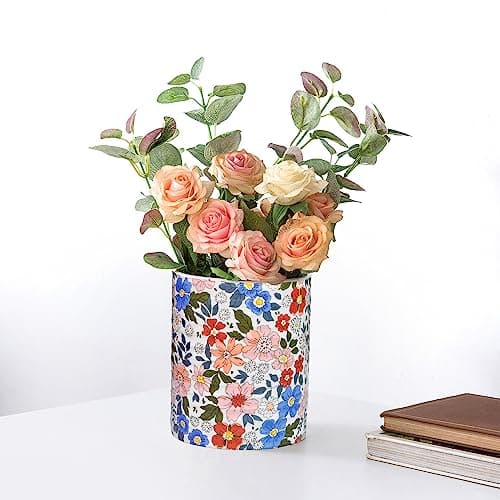 LEAZUL Kitchen Utensil Holder,7.2″Extra Large Stable Vintage Floral Pattern Ceramic Utensil Crock,Flower Utensil Organizer for Countertop,Kitchen Decor,Utensil Holder for Housewarming Gift Pink 8