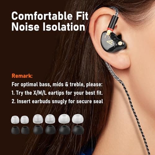 Vibes 202 Wired Earbuds - HiFi in Ear Monitor Headphones – Professional Noise Isolating Ear Buds - Clear Sound, Deep Bass & Comfort-Fit IEM Earphones - MMCX to 3.5mm, Silver Plated Cord, Carrying Case 5