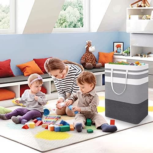 StorageRight Large Collapsible Laundry Basket Hamper with Easy Carry Handles，Freestanding Clothes Hampers for Laundry, Bedroom, Dorm, Towels, Toys, 75L, Gradient Grey 7