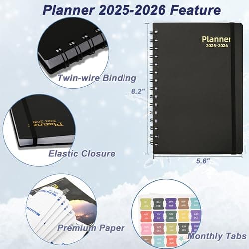 Daily Planner 2025-2026, Weekly & Monthly Planner from Jan 2025-Jun 2026, 18 Month Day Planner with Tabs, Academic Calendar 2025-2026, 100GSM Thick Paper, A5 Size, Black 6
