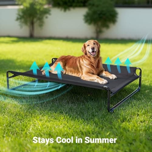 Veehoo Original Outdoor Elevated Dog Bed, Cooling Raised Dog Cot for Large Dogs, Portable Standing Pet Hammock Platform with Washable Breathable Mesh, No-Slip Feet, Large, Black, CWC2201 6