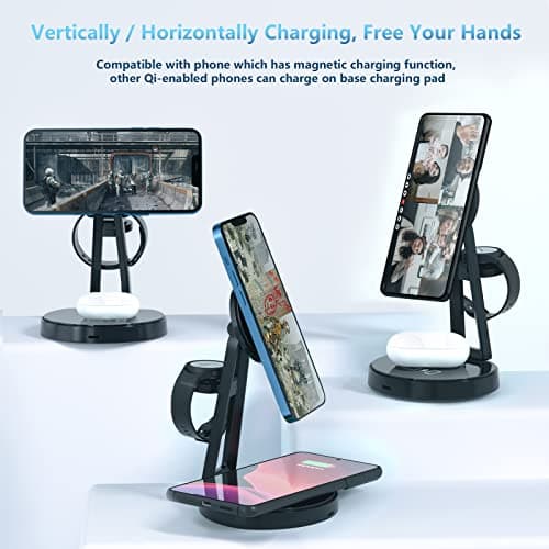 Wireless Charger for Samsung, 3 in 1 Fast Wireless Charging Station for Samsung Galaxy S24/S23/S22/S21/Note 20 Series, Mag-Safe Charging Stand/Dock for Galaxy Watch 7/6/5/5 Pro/4/3, Galaxy Buds+/Live 5