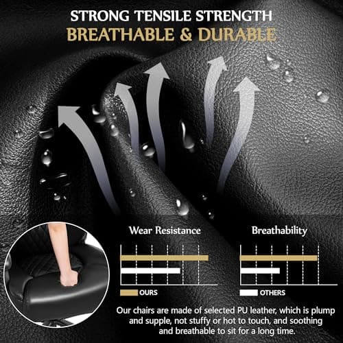 Big and Tall Office Chair 500lbs, Heavy Duty Executive Desk Chair with Adjustable Lumbar Support, Comfy Padded Cushion, Ergonomic PU Leather Home Computer Chair with Extra Wide Seat, Black 5