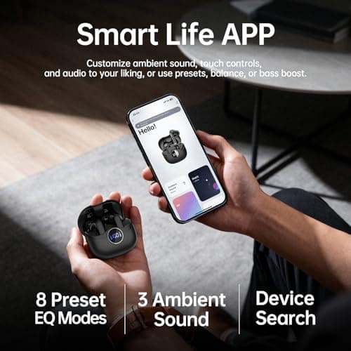 Adaptive Hybrid Active Noise Canceling 2026 Wireless Earbuds, 6 Mics ENC Clear Call Ear Buds, Hi-Res Audio Deep Bass Bluetooth 5.4 Headphones, 40H Playtime, Wireless Charging, LED, USB-C, Black 8