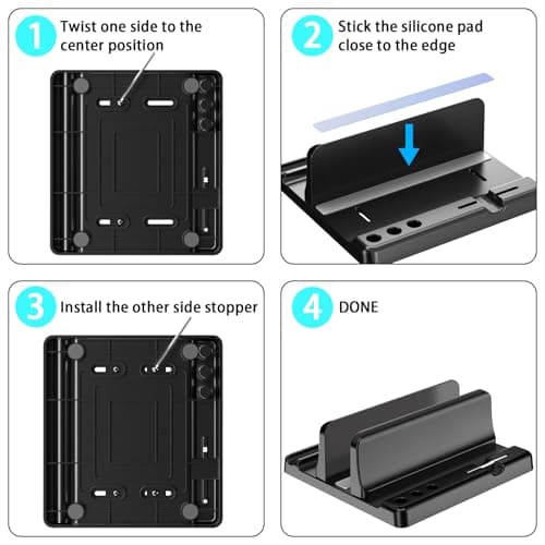 Vertical Laptop Stand Holder - Adjustable ABS Plastic Desktop Management Notebook Dock, Space-Saving 3 in 1 Compatible with All MacBook Pro Air, Mac, HP, Dell, Microsoft Surface (Black-1 Slot Version) 7