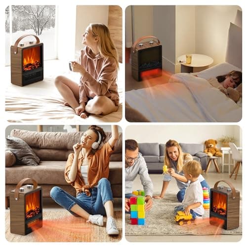 Electric Fireplace Heater for Indoor Use, 1500W/750W Space Heater Fireplace with 3D LED Flame, Double Safety Protection, Portable Fireplace Heater for Home Office Christmas Decoration 6