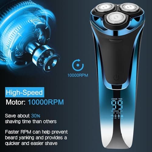 Snapbuy Electric Razor for Men, Snapbuy Electric Razor Pro of Father, Ipx7 Waterproof Cordless Shaver with 90-Min Runtime, 4D Floating Head Rotary Shaver, Fast Charging 5