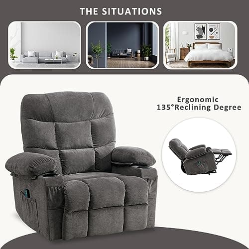 BOSMILLER Power Lift Recliner Chair for Elderly with Heat and Vibration Massage Recliner Chair with USB Charge Port for Living Room- Infinite Position, Side Pocket, Regular, Grey 7