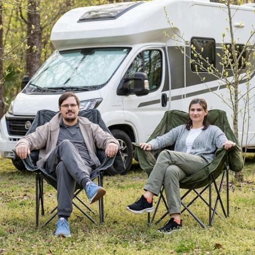 Huskfirm 2 Pack Camping Chairs Oversized Padded Camping Chair Heavy-Duty Foldable Camping Chairs with Cup Holder and Cooler Bag Portable Lawn Chair for Sports Outdoors-Support 450LBS, Grey 9