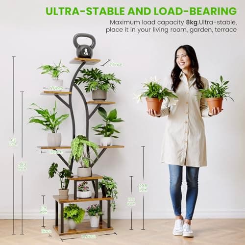 MistyJungle Plant Stand Indoor with Grow Light, 8 Tiered Large Plants Shelf, 62IN Tall Large Corner Plant Stand Shelves, Full Spectrum Timing Dimmable Metal Flower Holder for Home, Room,Patio,Balcony 5