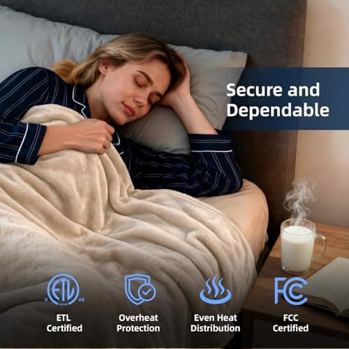 Westinghouse Heated Blanket, Electric Throw Blanket with 10 Heating Levels, 12 Hours Auto Off, Overheat Protection, Machine Washable, Flannel (Twin, 62x84 Inches, Beige) 6