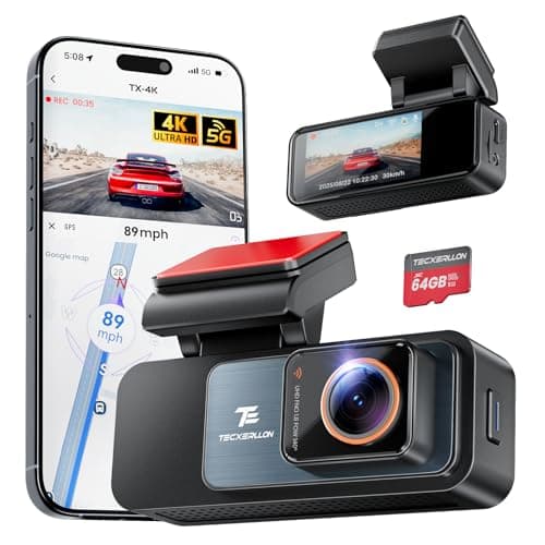 TECXLERON Dash Cam, 4K Full HD Dash Camera for Cars, Built-in GPS and Wi-Fi, 64GB SD Card Included, 160° Wide Angle Lens, Night Vision, G-Sensor, Loop Recording, 24H Parking Monitor