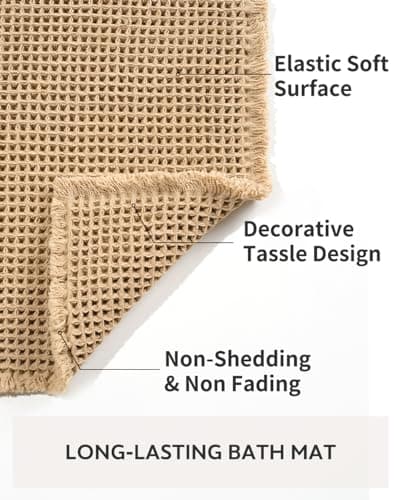 tchdio Waffle Bath Mat Rug, Super Absorbent Non Slip Bath Mats Ultra Soft Bathmat Machine Washable Bathroom Rugs with Tassels, Bath Rugs for Bathroom Floor Beside Tub, 17" x 24", Brown 6