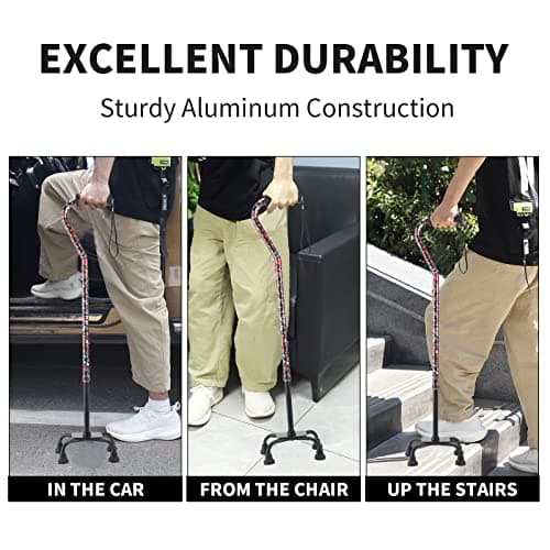 Floral Quad Cane for Women, Adjustable Walking Canes with 3-in-1 Interchangeable Base(3 Tips) for Versatile Support, Stylish & Stable Mobility Aid for Seniors Confidence 8