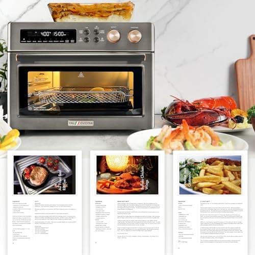 VAL CUCINA Infrared Heating Air Fryer Toaster Oven, Extra Large Countertop Convection Oven 10-in-1 Combo, 6-Slice Toast, Enamel Baking Pan Easy Clean with Recipe Book, Black Matte Stainless Steel 7