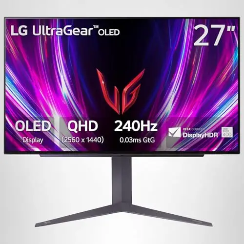 LG ‎27GS93QE 27-inch Ultragear OLED Gaming Monitor QHD 1440p 240Hz 0.03ms DisplayHDR True Black 400 AMD FreeSync Premium Pro NVIDIA G-Sync HDMI 2.1 DisplayPort Tilt/Height/Pivot Stand Black 13