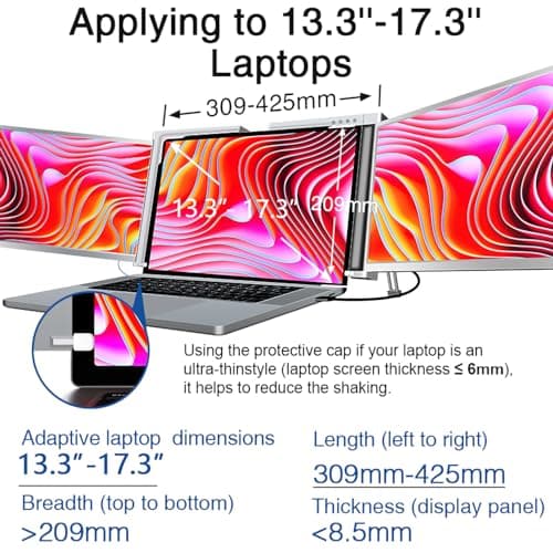 MNN 14" Triple Portable Monitor, FHD 1080P IPS Laptop Monitor Extender Full Function Type-C/HDMI Ports, Foldable Dual Screen Extender for 13.3’’-17.3" Compatible with Windows, Mac 3
