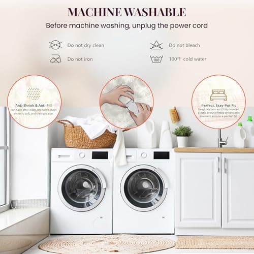 Thermee Micro Flannel Heated Blanket - Queen Size, 10 Settings, Rapid Heating - Sand 6