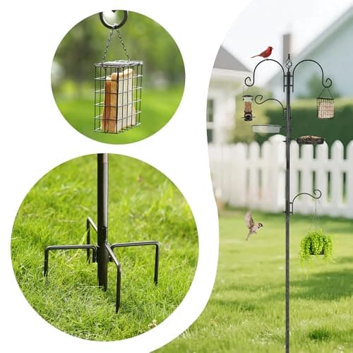 ERYTLLY Bird Feeding Station Kit Bird Feeder Pole Wild Bird Feeder Hanging Kit Planter Hanger Multi Feeder Hanging with Metal Suet Feeder Bird Bath for Attracting Wild Birds 5