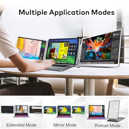 FQQ S7 Laptop Screen Extender,14-inch Portable Travel Triple Monitor-Left Screen 360° Flip,FHD 1200P IPS Triple Screen Laptop Monitor Extender for 12-16.5" Laptops,Compatible with Win and MacBook,Gray 4