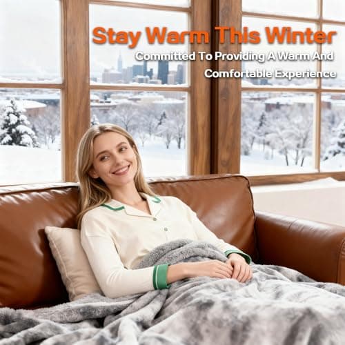 Cushious Electric Heated Blanket Throw 50''x60''Size Faux Fur Heating Blanket 10 Heating Settings, 1-8h Timer & Overheat Protection, Machine Washable, Soft Flannel and Sherpa Full Body Warmth 8