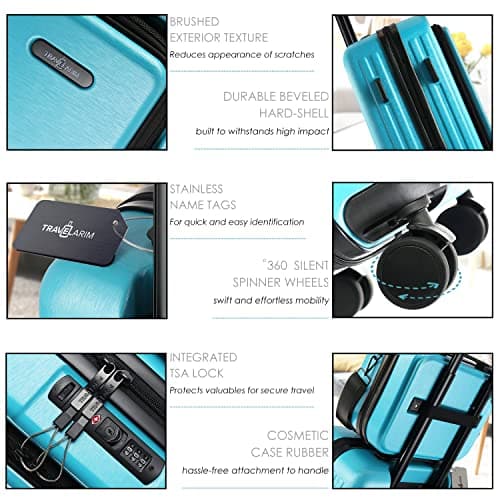 TRAVELARIM 20 Inch Carry On Luggage 22x14x9 Airline Approved, Carry On Suitcase with Wheels, Hard-shell Carry-on Luggage, Durable Luggage Carry-On, Teal Small Suitcase with Cosmetic Case 5