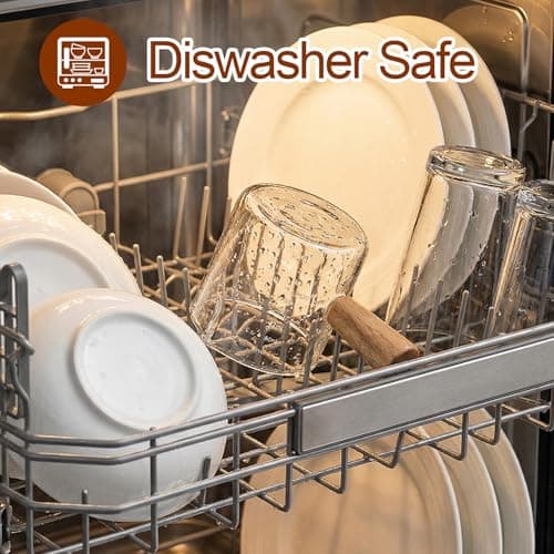 YARRAMATE 2.5 oz/75ML Espresso Shots Cup with Wood Handle, Clear Glass Espresso Measuring Cup with Dual Scale, Shot Glass with Single Spout, Dishwasher Safe 8