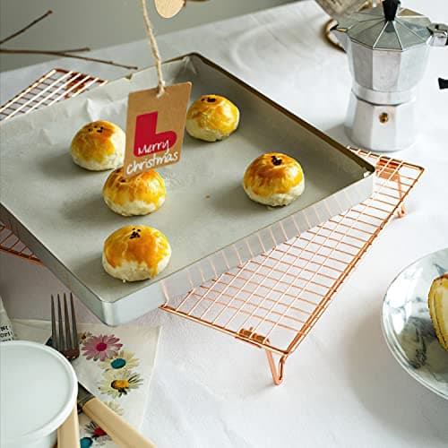 Kingrol 2 Pack Stainless Steel Cooling Racks with Collapsible Folding Legs, Stackable Grid Wire Racks for Cooking and Baking, Copper-Tone 5