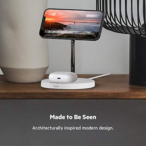 Belkin MagSafe 2-in-1 Wireless Charging Stand for Apple iPhone 16, iPhone 15, iPhone 14, & iPhone 13 Series & AirPods - MagSafe Fast Charging Station for Multiple Devices - White 6