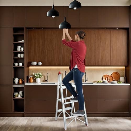 LEADALLWAY Step Ladder 3 Step Folding Compact Ladder Portable Aluminum A Frame Foldable Twin Front Step Stool, EN131 Certified, 330lb Capacity 9