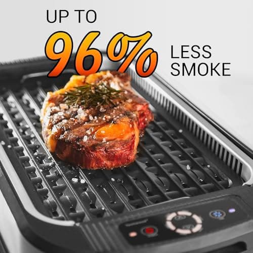Indoor Smokeless Grill, Techwood 1500W Electric Indoor Grill with Tempered Glass Lid, Portable Non-stick BBQ Korean, Turbo Smoke Extractor Technology, Drip Tray& Double Removable Plate, Black 5