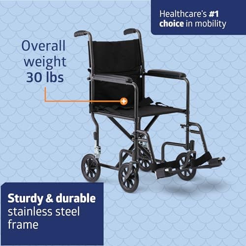 Medline Transport Wheelchair Lightweight Foldable for Adults, 17" Wide Seat Portable Transport Chair for Seniors, Swing-Away Footrests, 250 lb, Black 4