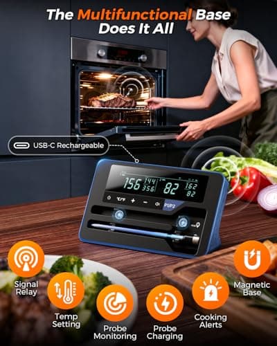 Alfolive 2025 AI Wireless Meat Thermometer, Smart Bluetooth Meat Thermometer Digital, ±0.5°F High Accuracy, Grill Temperature Probe for BBQ, Grilling, Smoker, Oven, Cooking, Air Fryer, 2 Probes 6
