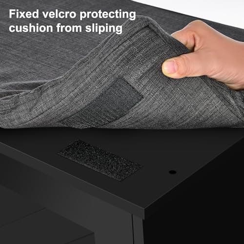 HOMSHO 2-Tier Storage Bench, 39.4" Wide Shoe Bench with Padded Seat Cushion, Entryway Bench with 2 Barn Doors and Adjustable Shelf, Black 5